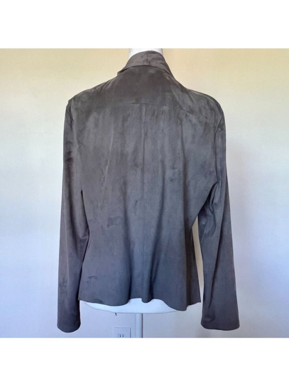 Bagatelle Women Sz L Gray Faux Suede Drape Open Front Jacket Chic Soft Minimal - Picture 3 of 13